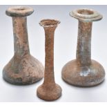 Three Roman iridescent glass vases, tallest 11cm, found Ronda Malaga, Spain