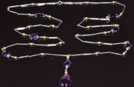Art Deco platinon necklace set with faux pearls and amethyst