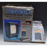 Vectrex computer game system by MB in original box with four games. Cosmic Chasm, Web Warp, Clean