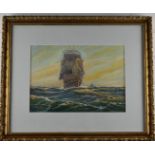 Wilfred Knox (1884-1966) watercolour of a sailing ship in choppy sea, signed with pseudonym A D Bell