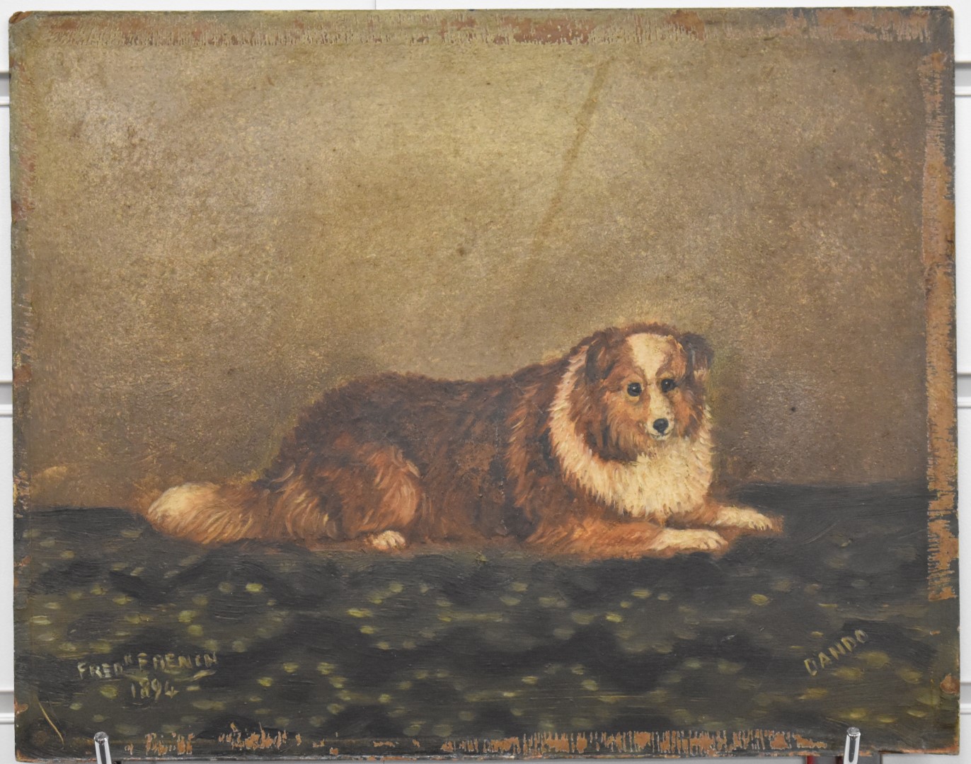 Frederick French Victorian oil on board portrait of a dog 'Dando', signed and dated 1894 lower left, - Image 2 of 5