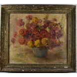 Oil on canvas impressionist still life of flowers, indistinctly signed lower left possibly Philip