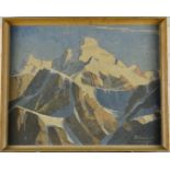 Theodore Howard Somervell, OBE, FRCS (British 1890-1975) oil on board mountains with pencil