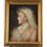 19th or early 20thC oil on canvas portrait of a lady wearing a lace headdress, 44 x 34cm, in