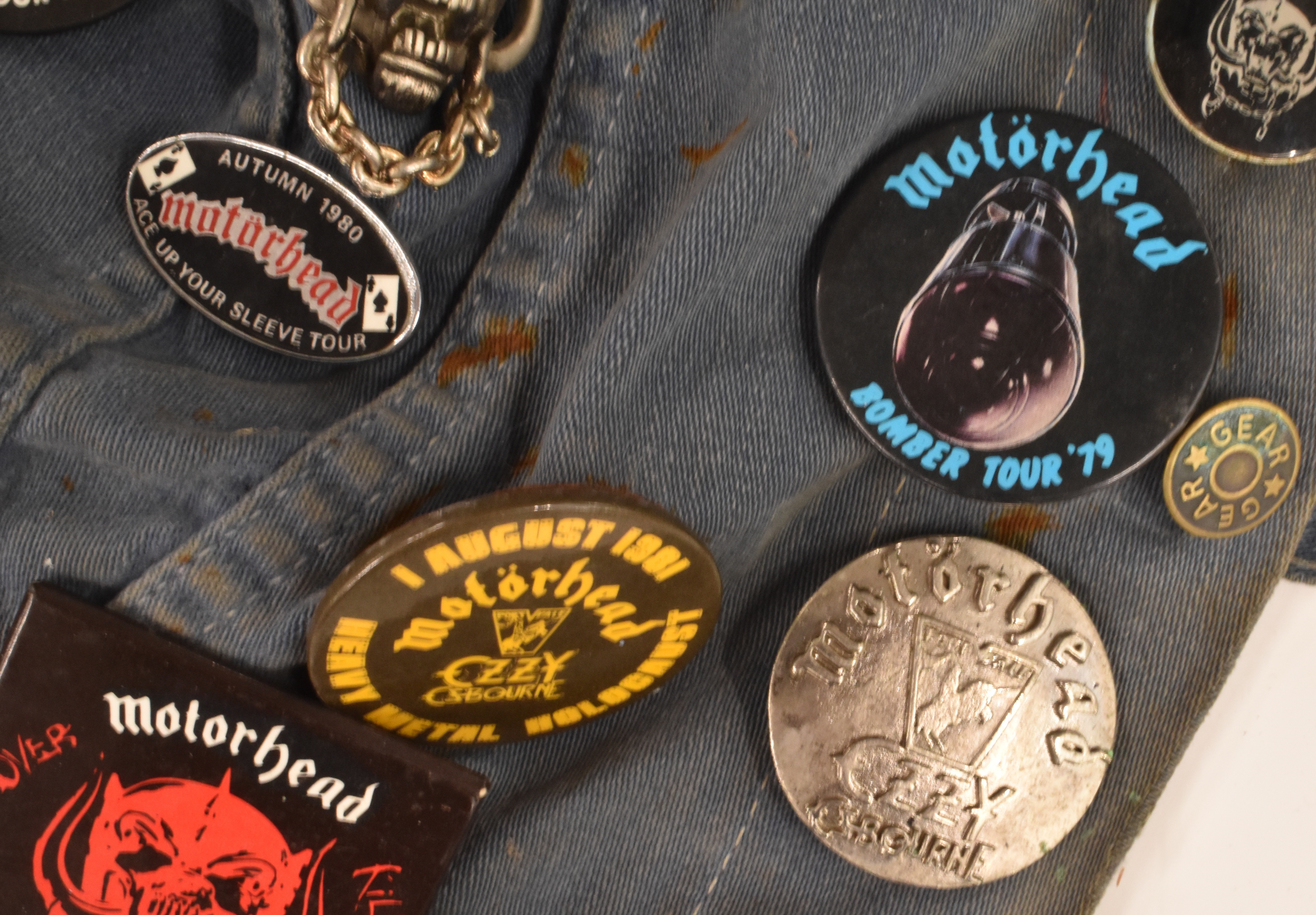 A collection of c1980's Motorhead and other heavy metal related badges, on a denim waistcoat with - Image 2 of 4