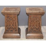 Pair of 19thC carved oak jardinière stands, possibly ecclesiastical, H39cm