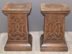 Pair of 19thC carved oak jardinière stands, possibly ecclesiastical, H39cm