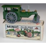 Tri-ang Minic clockwork tinplate Steam Roller in green with grey wheels, in original box.