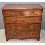 19thC mahogany and oak chest of two over three graduated drawers raised on bracket feet, W100 x