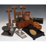 Treen and collectables to include an apprentice oak coffer, hammered metal desk set, Japanese