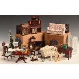 A selection of dolls' house furniture and accessories.