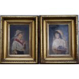 Eugene Von Blaas (1843-1932) pair of 19th/20thC oil on board portraits of a boy smoking and a girl