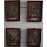 Four 18th/19thC engravings 'Times of the Day', each 34 x 25cm, in black painted frames