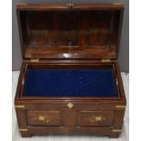 Eastern hardwood brass-bound and inlaid trunk with lift out tray, W60 x D36 x H43cm