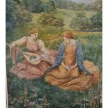 Walford Graham Robertson (1867-1948) watercolour of two young maidens in the Pre-Raphaelite style