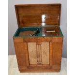 Ultra radiogram c1940s, with ivory coloured station dial, Bakelite knobs and cloth speaker covers,