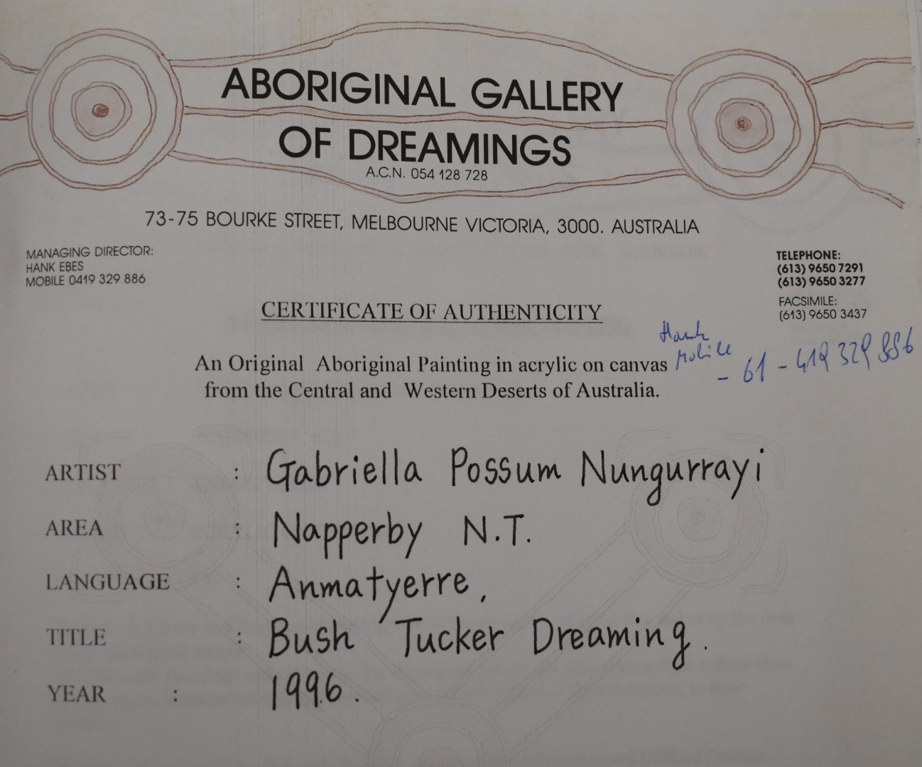 Gabriella Possum Nungurrayi (Australian b1967) acrylic on canvas 'Bush Tucker Dreaming', with - Image 6 of 8