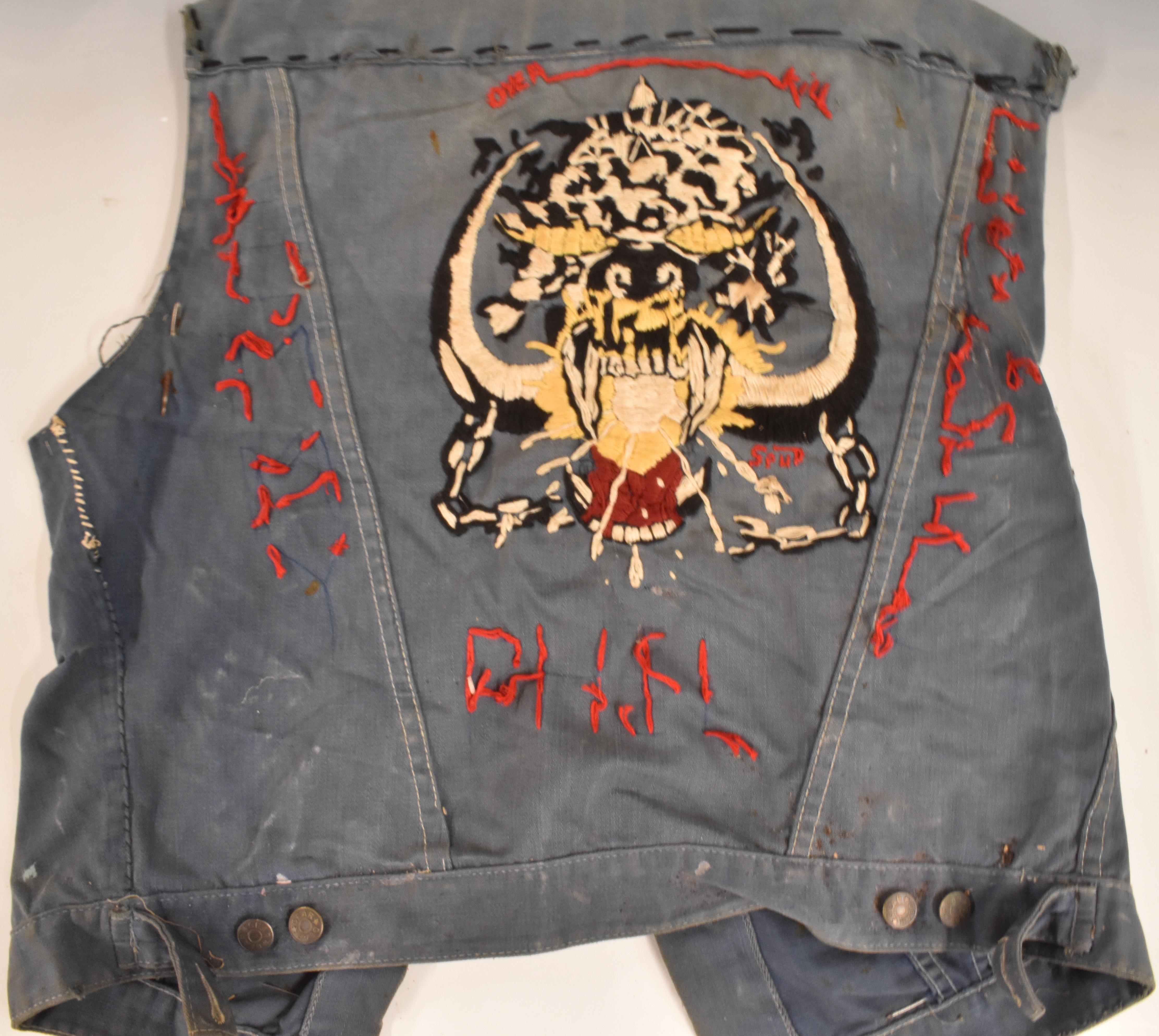 A collection of c1980's Motorhead and other heavy metal related badges, on a denim waistcoat with - Image 4 of 4