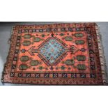 Kafkas Afghan rug with blue central diamond, 250 x 165cm, with label verso