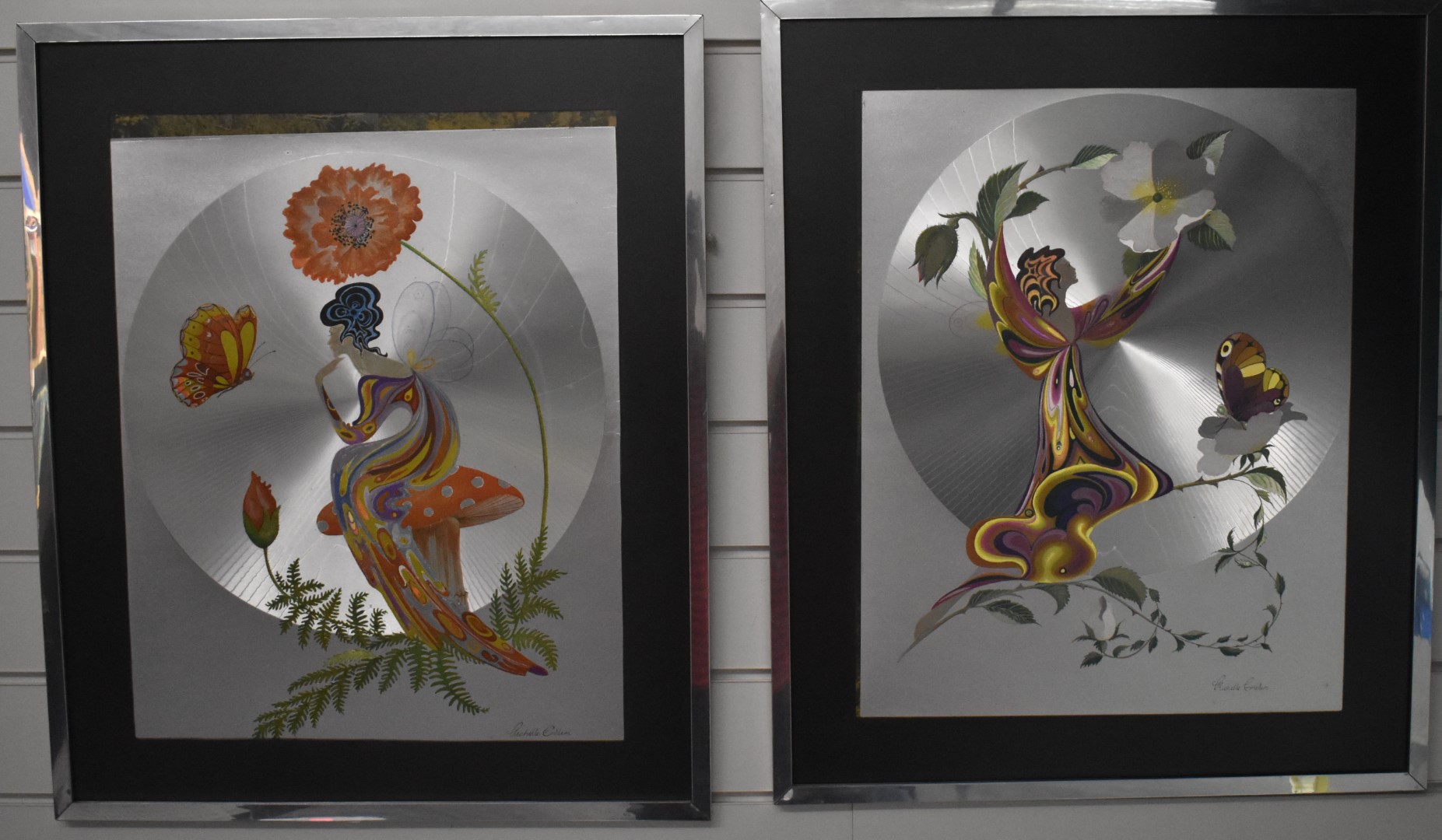 Pair of Michelle Emblem foil art pictures of fairies, 49 x 39cm - Image 2 of 11
