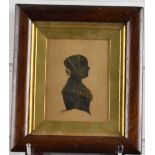 19thC silouhette portrait of a lady with gold highlights, 11 x 8.5cm, in period gilt and rosewood