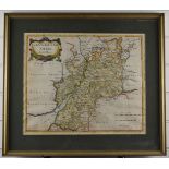 Robert Morden antique coloured map of Gloucestershire, 36 x 43cm, in gilt frame