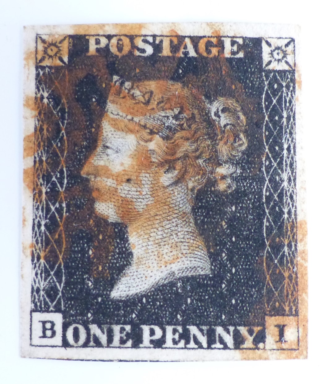 Penny Black, B1. Plate 6. Four clear margins. Plating detail provided by vendor