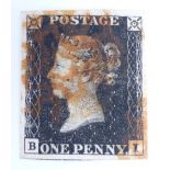Penny Black, B1. Plate 6. Four clear margins. Plating detail provided by vendor