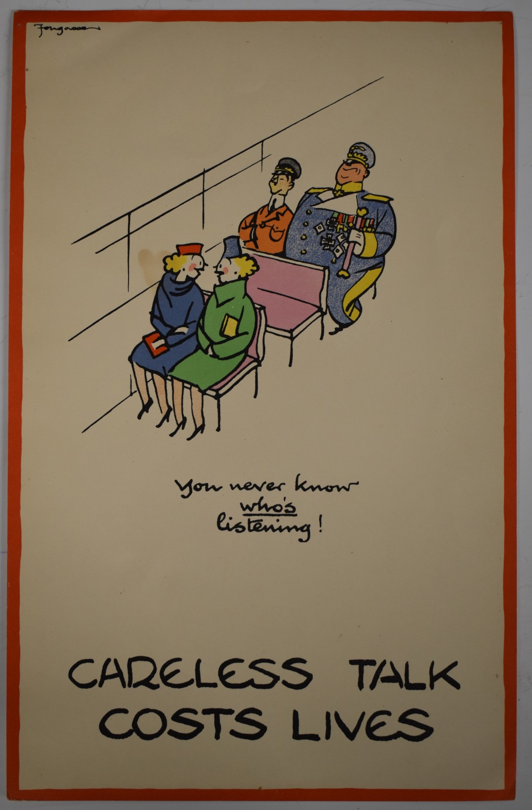 Fougasse (Cyril Kenneth Bird 1887-1965) original WW2 propaganda poster Careless Talk Costs Lives,