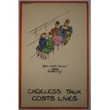 Fougasse (Cyril Kenneth Bird 1887-1965) original WW2 propaganda poster Careless Talk Costs Lives,