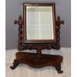 Victorian mahogany dressing table mirror raised on scrolling feet, W51 x H69cm