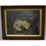 Oil on canvas under glass still life of flowers, indistinctly signed lower right possibly M Kennick,