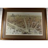 Paul Draper signed print Wren's London extensive cityscape, 54 x 85cm, in gilt frame