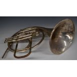 A silvered French horn in fitted case by Hawkes & Son London W1, in fitted case, formerly the