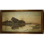 Henri Tebbitt (British-Australian 1852 -1926) watercolour river landscape with cottage in the