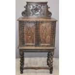 Victorian carved oak cabinet, W76 x D45 x H121cm