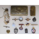 Small collection of badges including an early swastika, Scouts badge stamped silver to reverse,