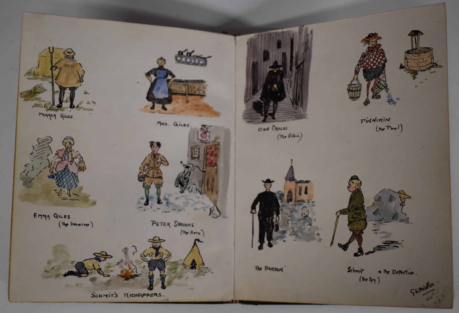 WW1 era autograph and sketch book including dog silhouette, Oriental sketches, one moving example of - Image 2 of 4