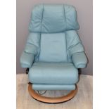 Stressless powered recliner armchair in blue, with power lead/adaptor