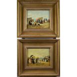 Jacques Laurent Impressionist pair of oils on board of beach scenes, both signed lower right and