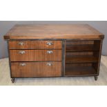 Bespoke industrial style double sided walnut desk with 9 drawers and inset copper top, 170 x 115 x