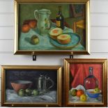 Three modern oil on canvas still life studies, one initialled CLW the other two GCW, largest 34 x