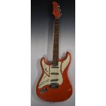Burns Cobra left handed electric rhythm / lead guitar, Stratocaster style in fiesta red, serial