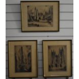 Nat Lowell (Latvian 1850-1956, emigrated to New York, USA) three signed engravings comprising New