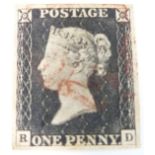 Penny Black, RD. Plate 2. Four clear margins. Plating detail provided by vendor