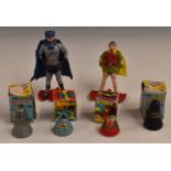 Four Rolykins by Marx including Batman, Robin and the Daleks in original boxes together with two