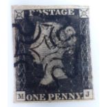 Penny Black, MJ. Plate 4. Four clear margins (close on right hand side). Plating details provided by