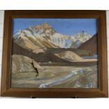 Theodore Howard Somervell, OBE, FRCS (British 1890-1975): Oil on canvas of Mount Everest from base