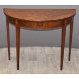 19thC mahogany fold over card table with crossbanded decoration, W90 x D45 x H70cm