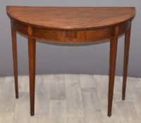 19thC mahogany fold over card table with crossbanded decoration, W90 x D45 x H70cm